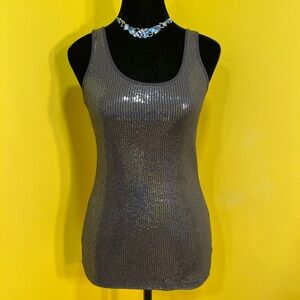 Express Sexy Basic Silver Sequin Tank Top Size Small